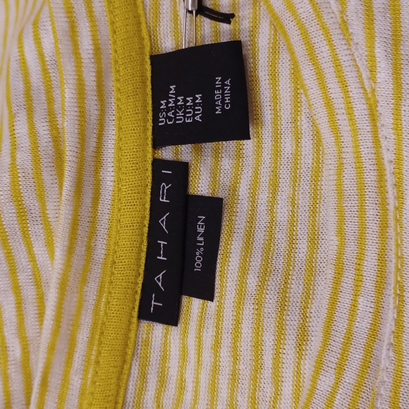 Tahari Striped Linen Hem Tie Yellow & White Tee NEW- Sz. Med - Picture 8 of 8